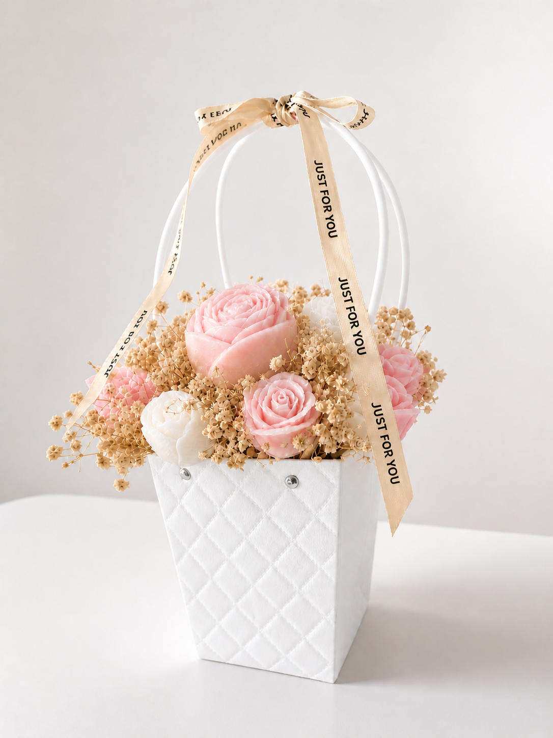 Soft Pink Rose Soy Wax Scented Candle Bouquet