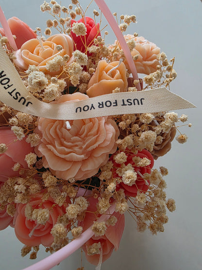 Pink Rose Soy Wax Scented Candle Bouquet