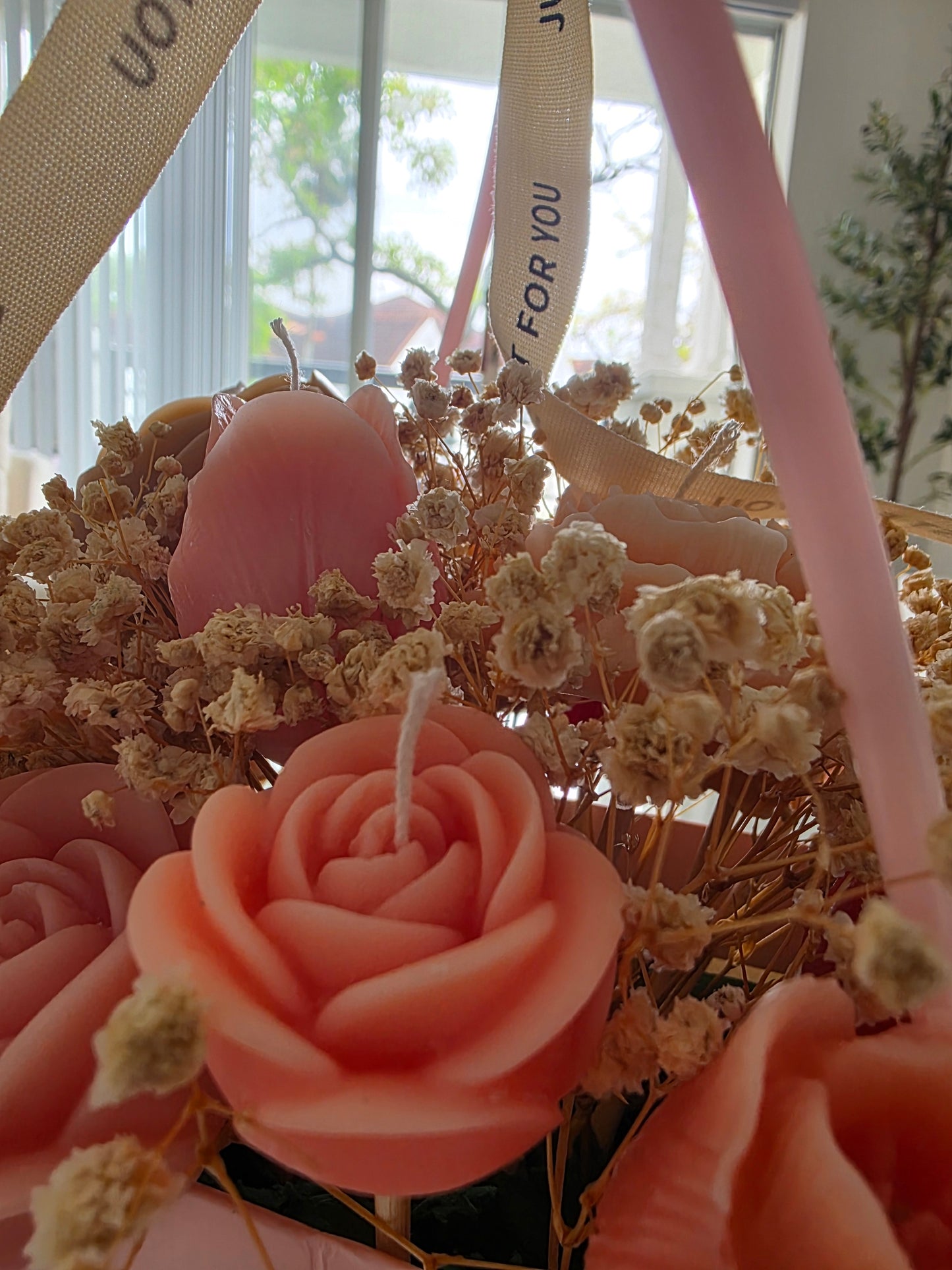 Pink Rose Soy Wax Scented Candle Bouquet