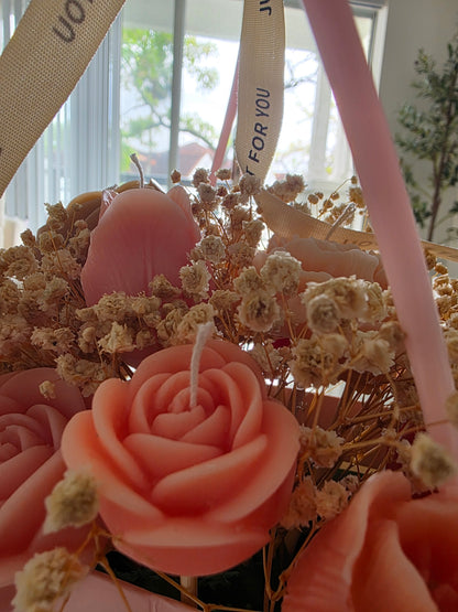 Pink Rose Soy Wax Scented Candle Bouquet