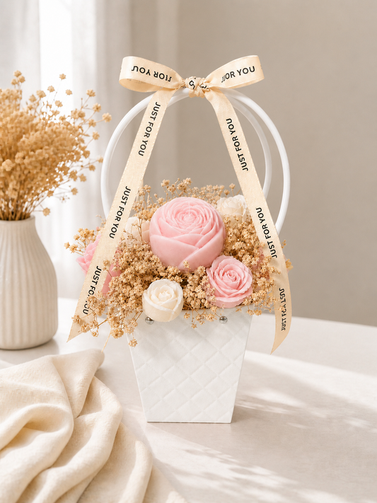 Soft Pink  Rose Soy Wax Scented Candle Bouquet