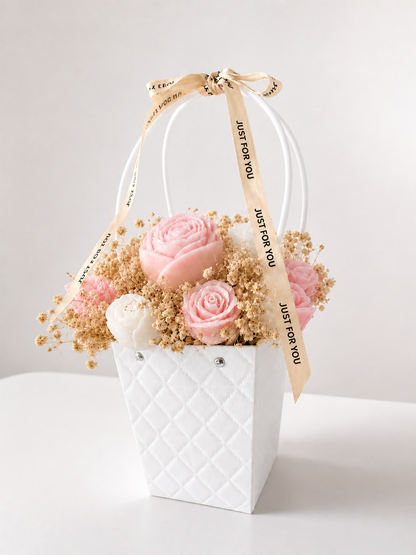 Soft Pink  Rose Soy Wax Scented Candle Bouquet