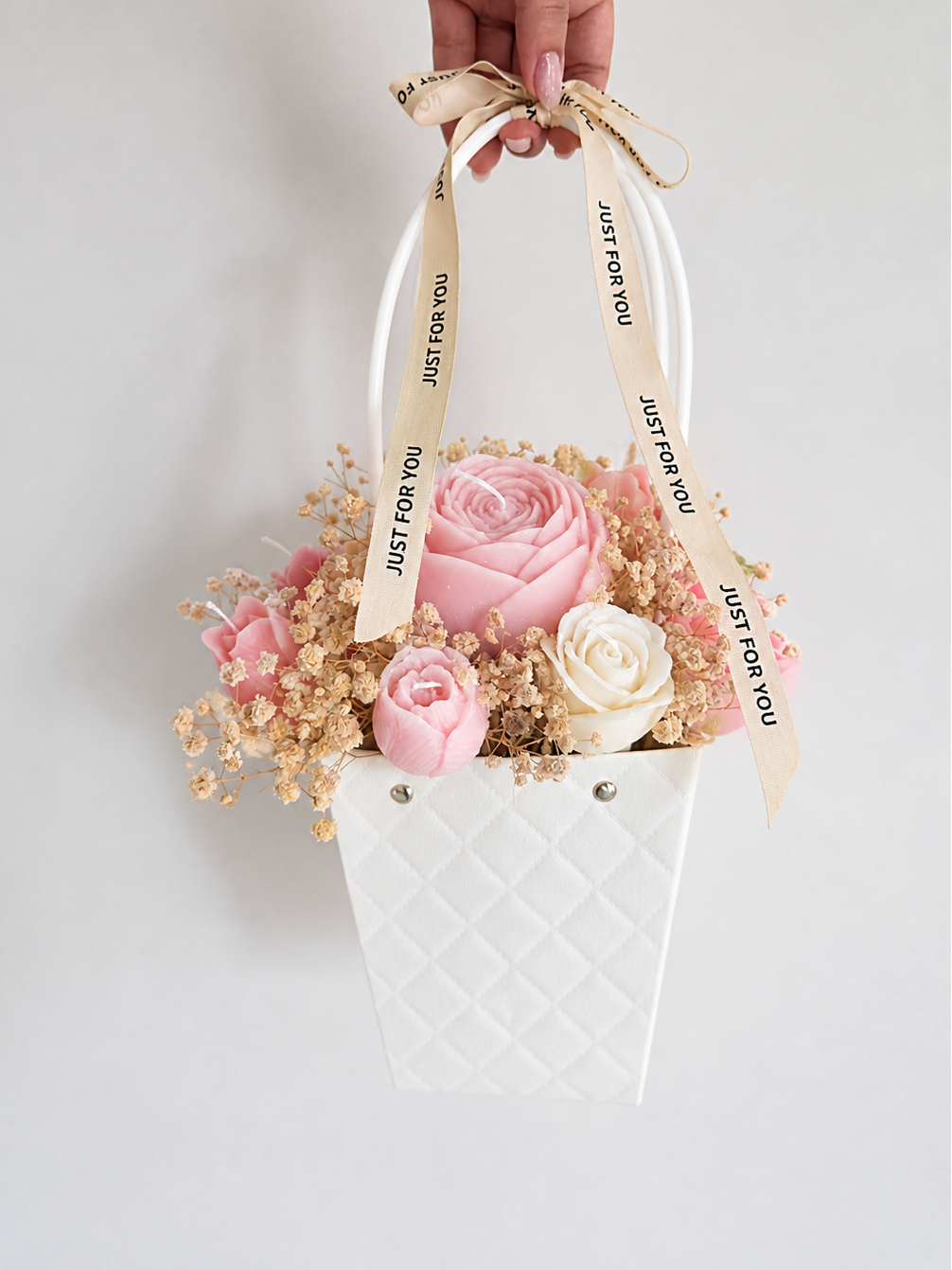 Soft Pink  Rose Soy Wax Scented Candle Bouquet