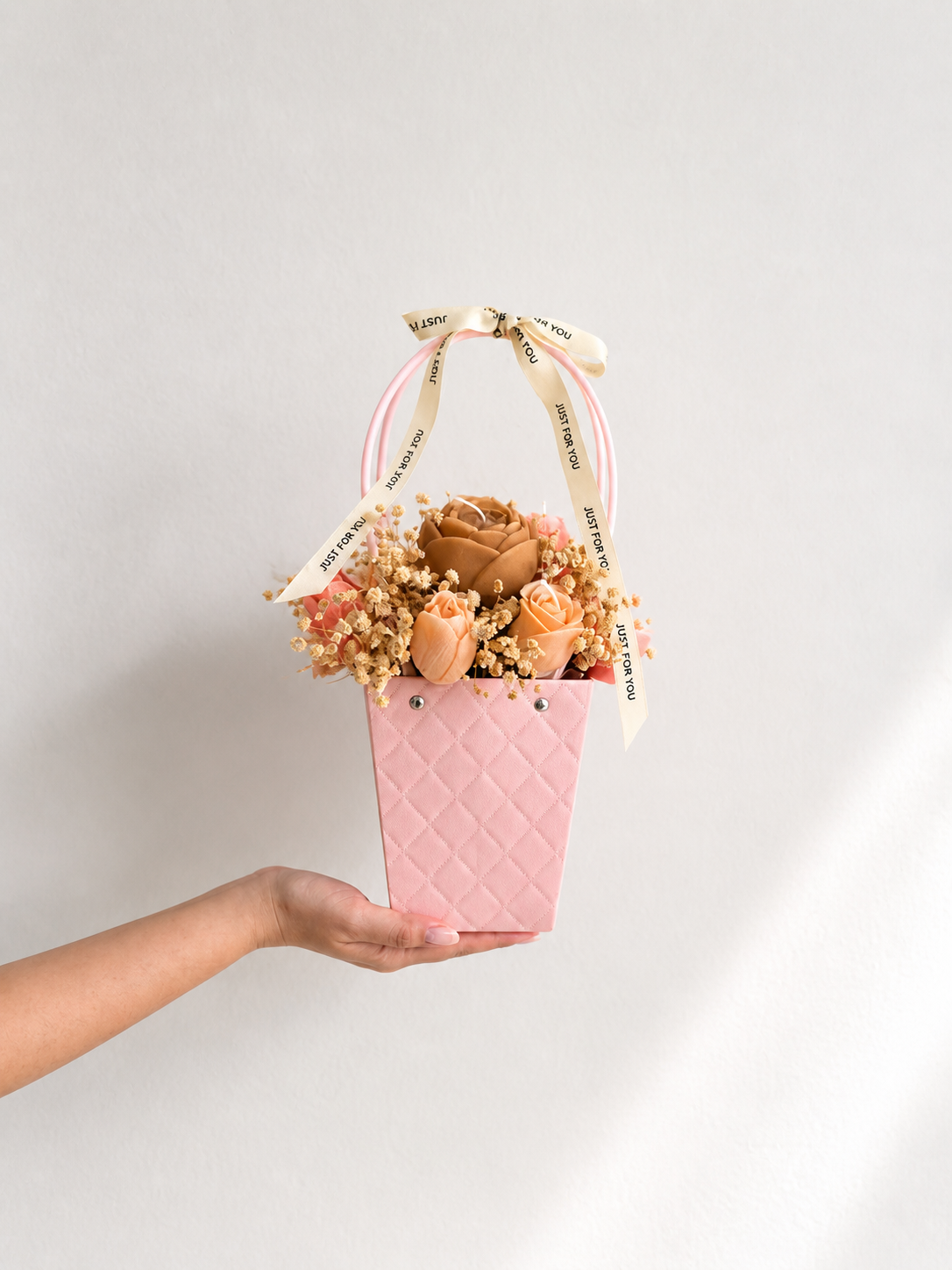 Pink Rose Soy Wax Scented Candle Bouquet