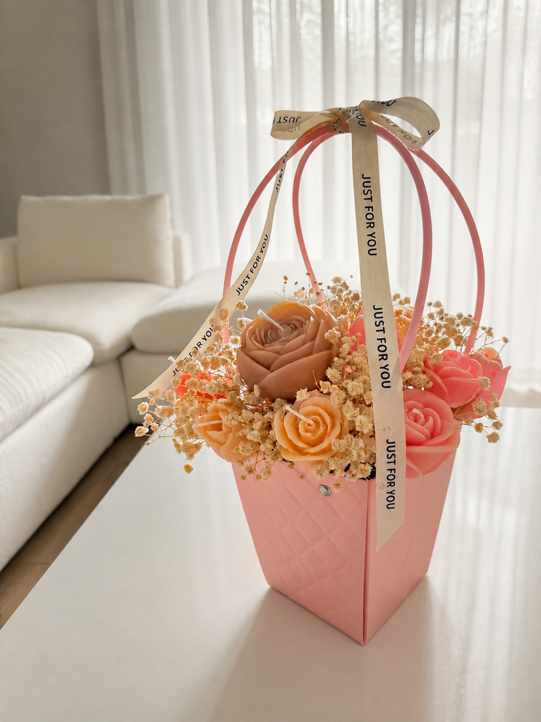 Pink Rose Soy Wax Scented Candle Bouquet
