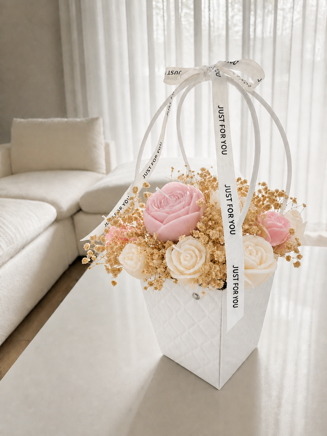 Soft Pink  Rose Soy Wax Scented Candle Bouquet