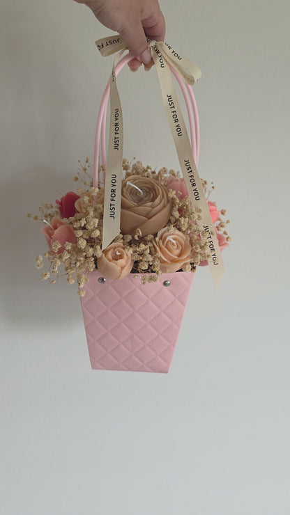 Pink Rose Soy Wax Scented Candle Bouquet